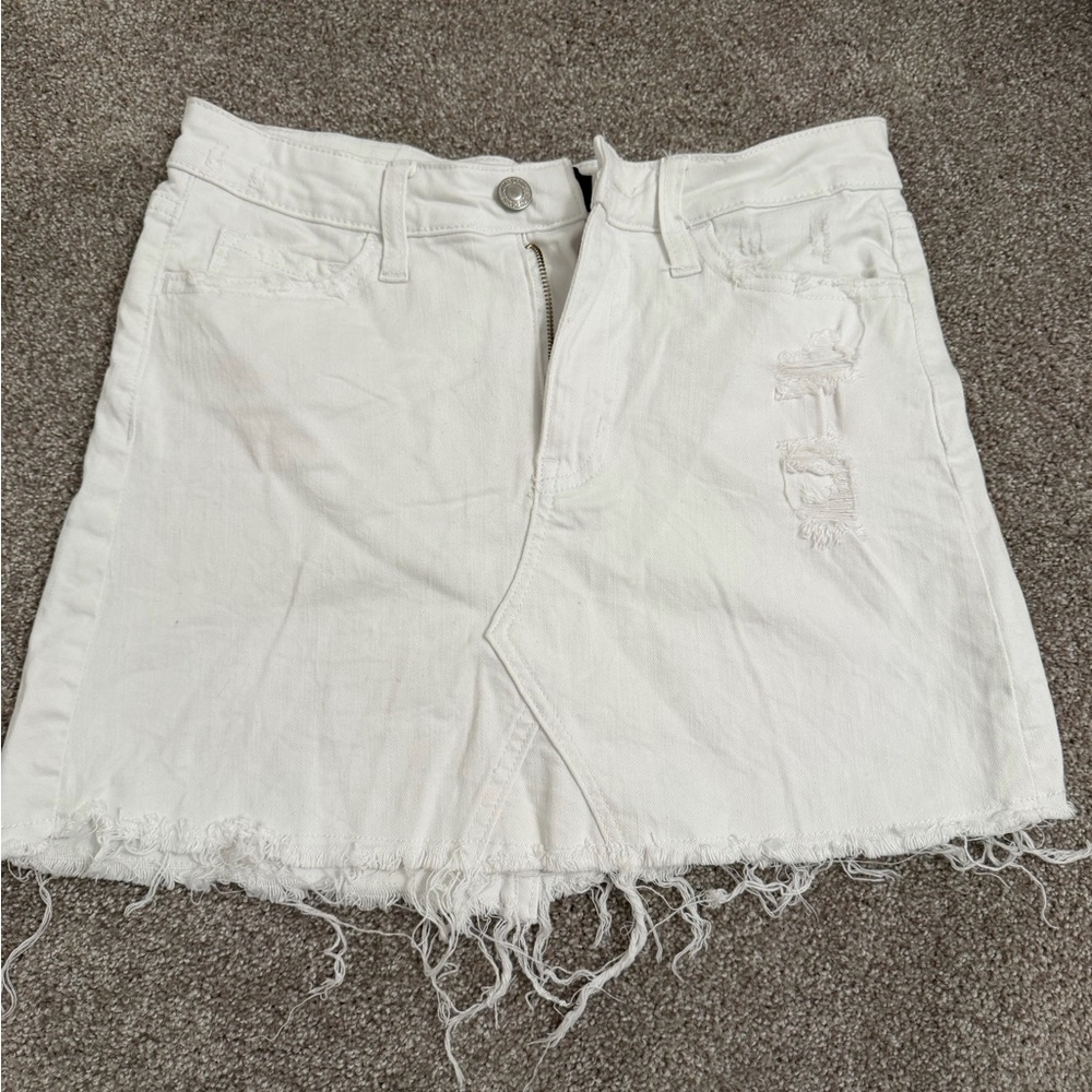 White Distressed Denim Mini Skirt - Flying Monkey